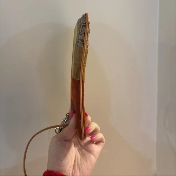 VINTAGE Coach Patchwork Suede Wristlet in Brown, Orange & Gold - Picture 6 of 15